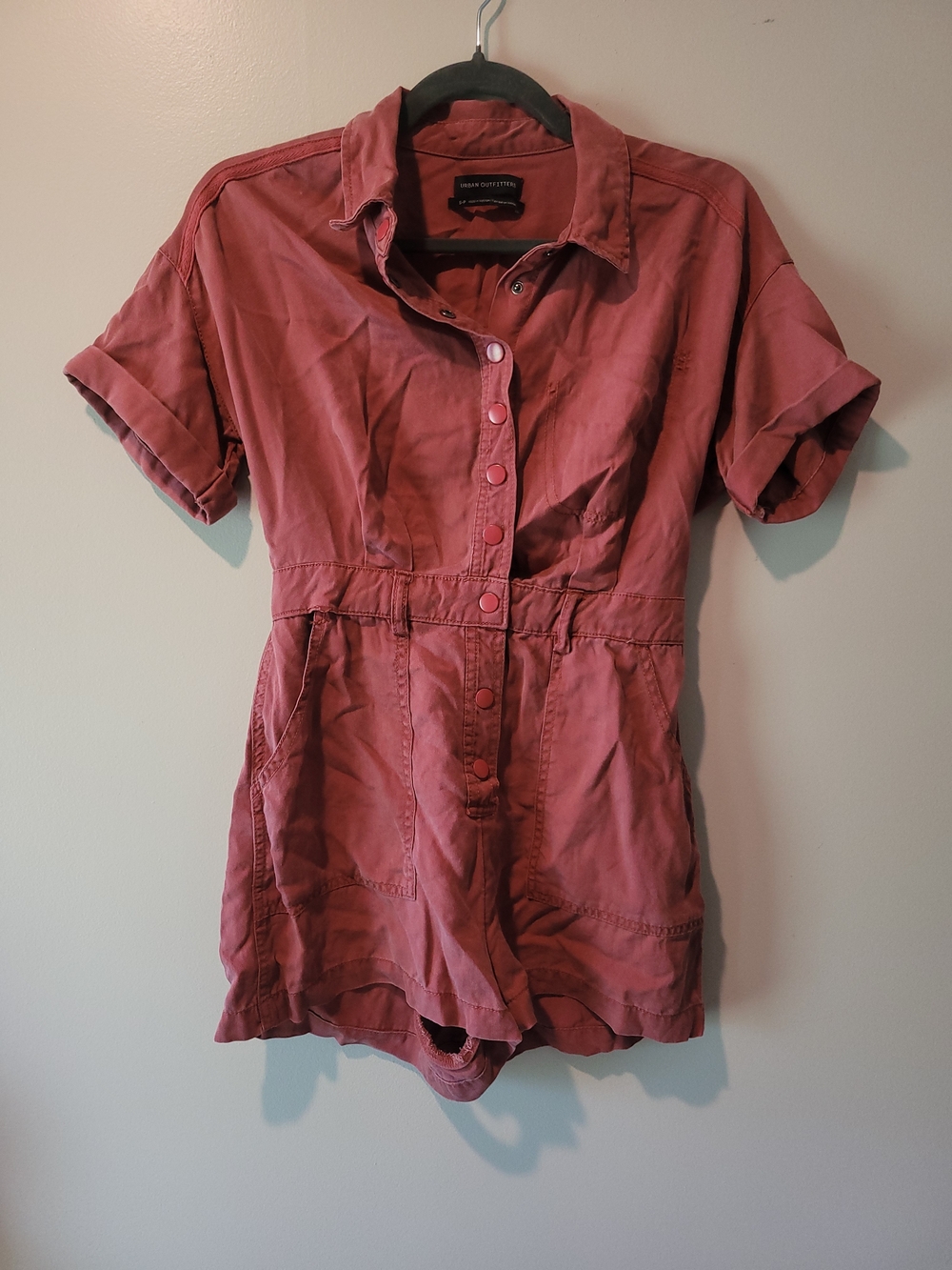 Urban Outfitters Mauve Button-Front Utility Romper